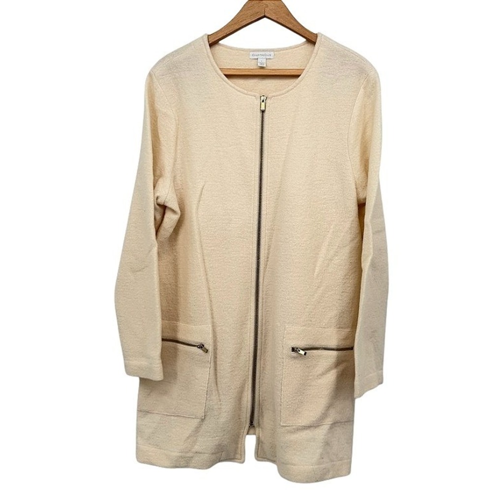 Charter Club Full Zip Cardigan Merino Wool Cream Sweater Jacket Classy Sz Large